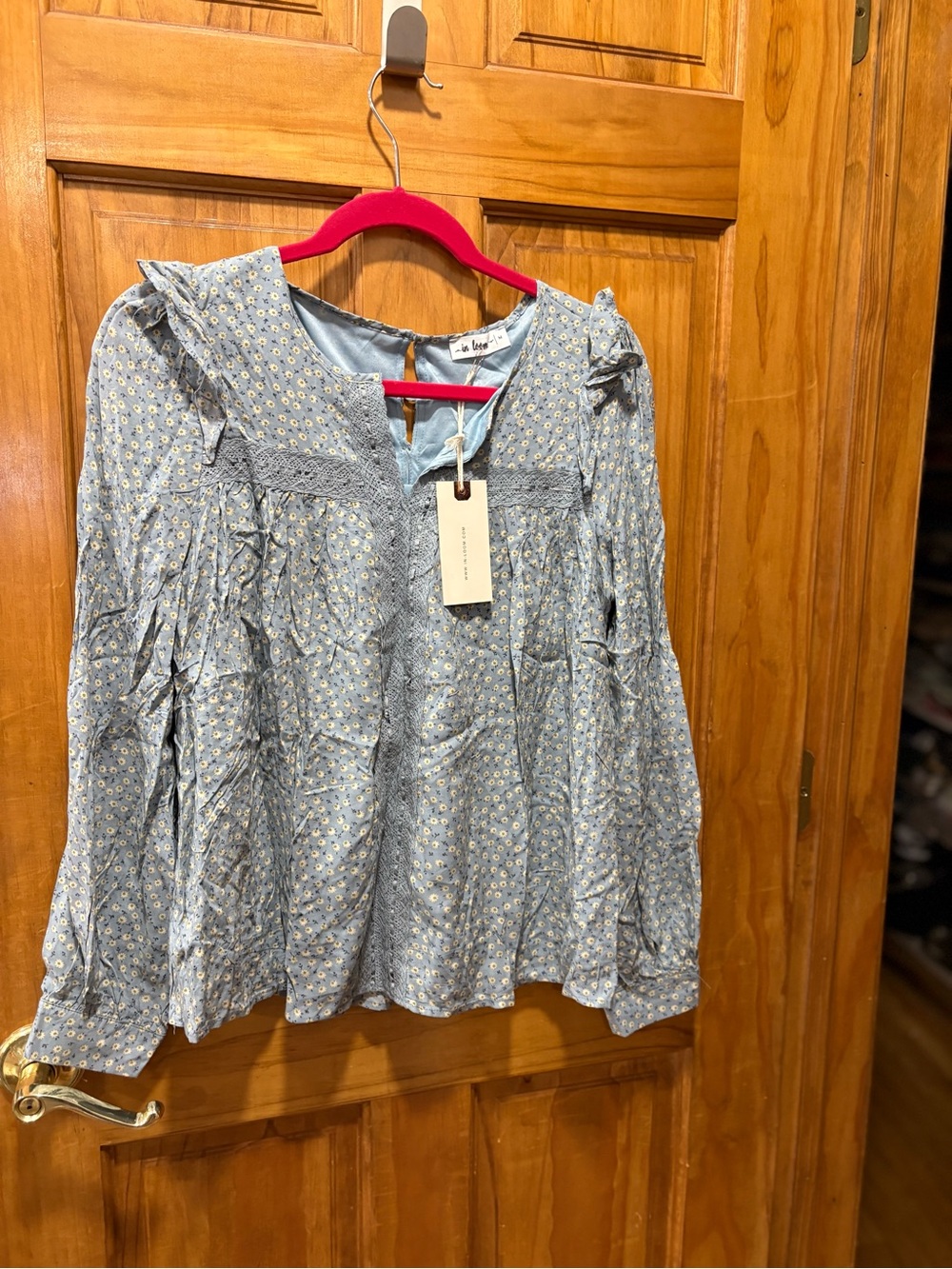 In Bloom Light Blue Floral Smocked Peasant Blouse